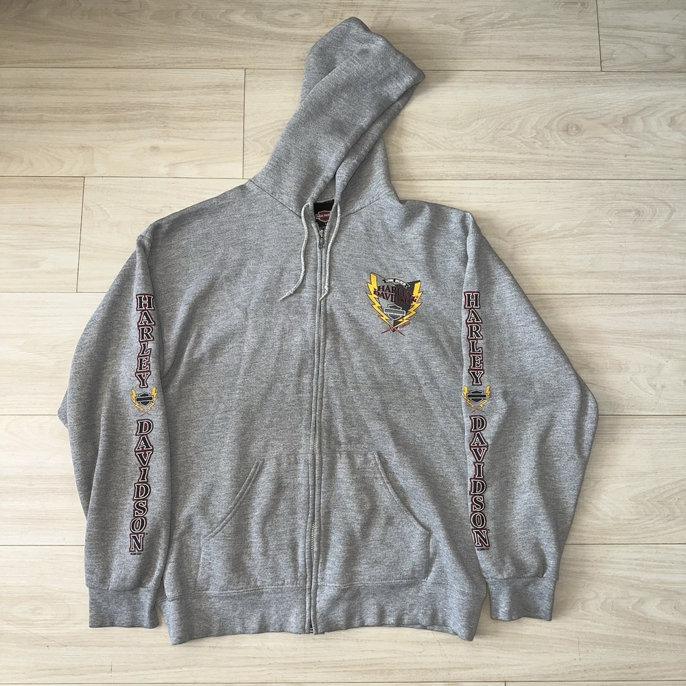 Vintage Harley Davidson Hoodie Mens Large Lighting Long Sleeve Biker Full Zip